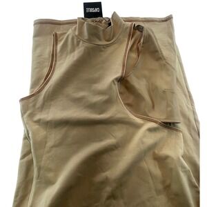 Capsulle Cream Dress Size L Mock Neck Sleeveless Faux Leather Trim New